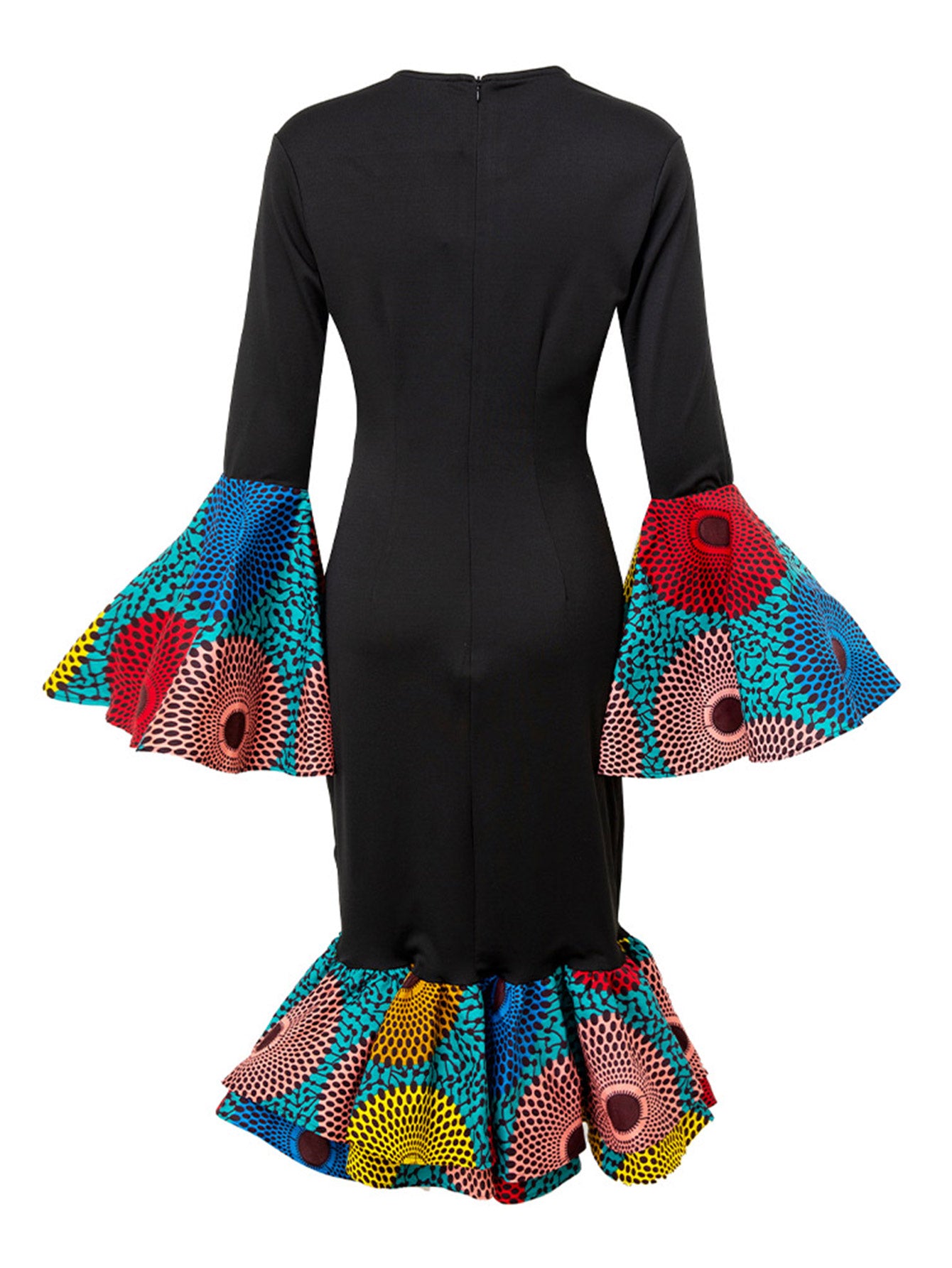 African Print Bell Sleeves Dress (Blue Circle)