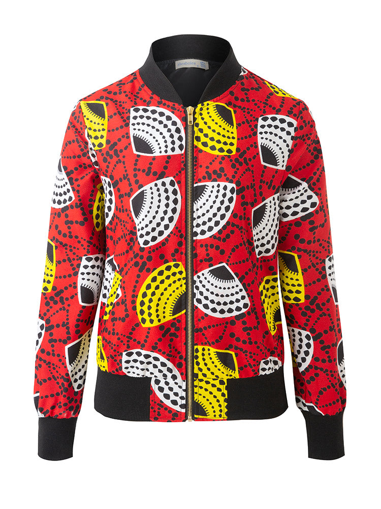 African Print Long Sleeve Bomber Jacket