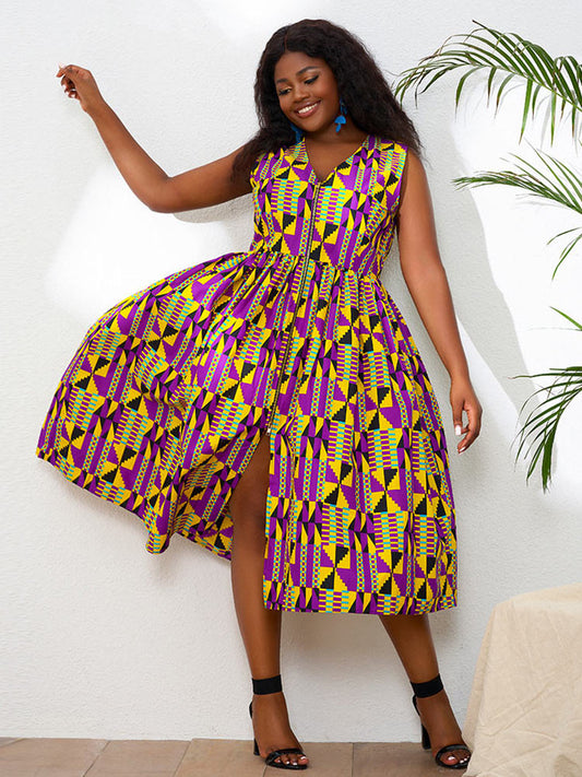 African Kente Print Sleeveless Dresses