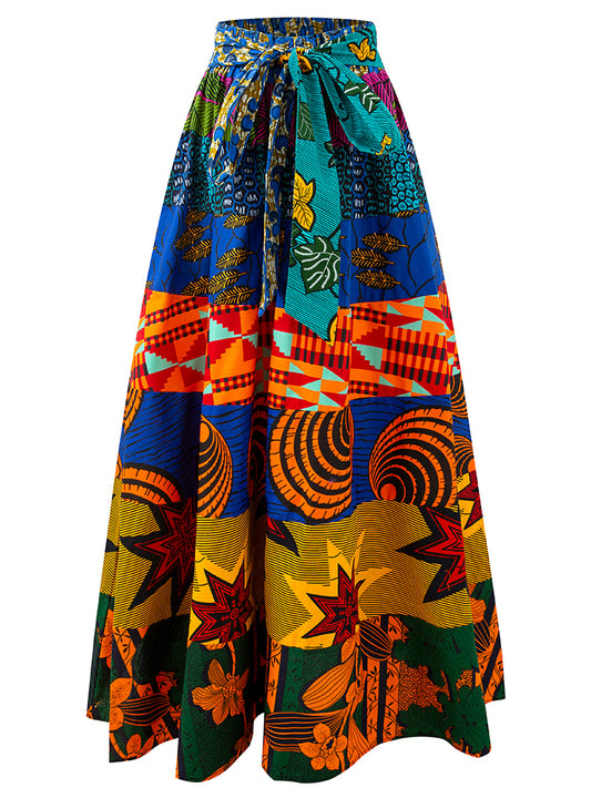 African Ankara Random Print Maxi Skirt