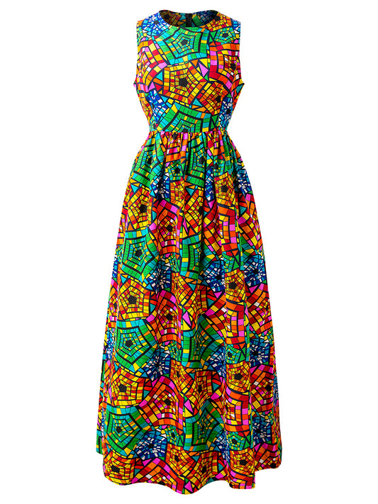 Ankara print sleeveless maxi dresses