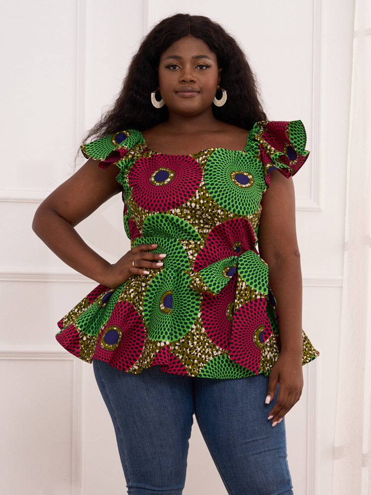 African Green Ankara Print Blouse For Women