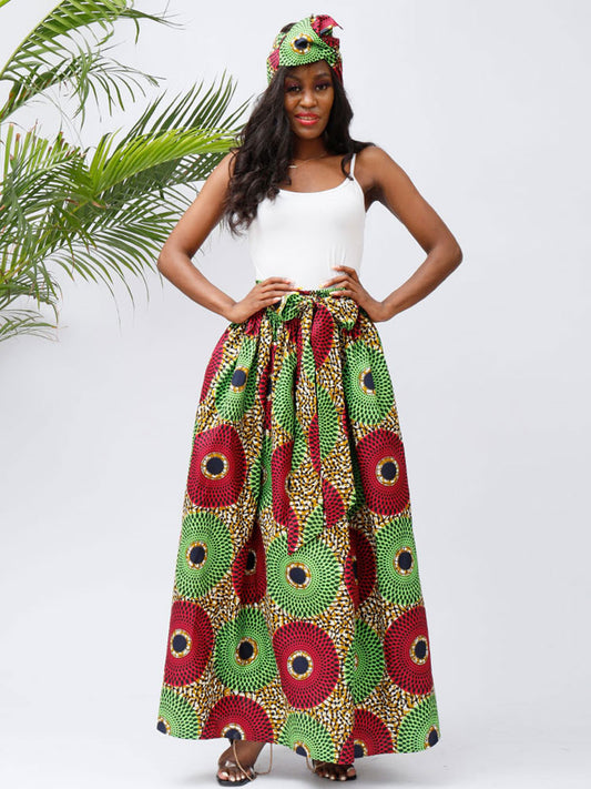 African 2piece Headband And Skirt Set For Women