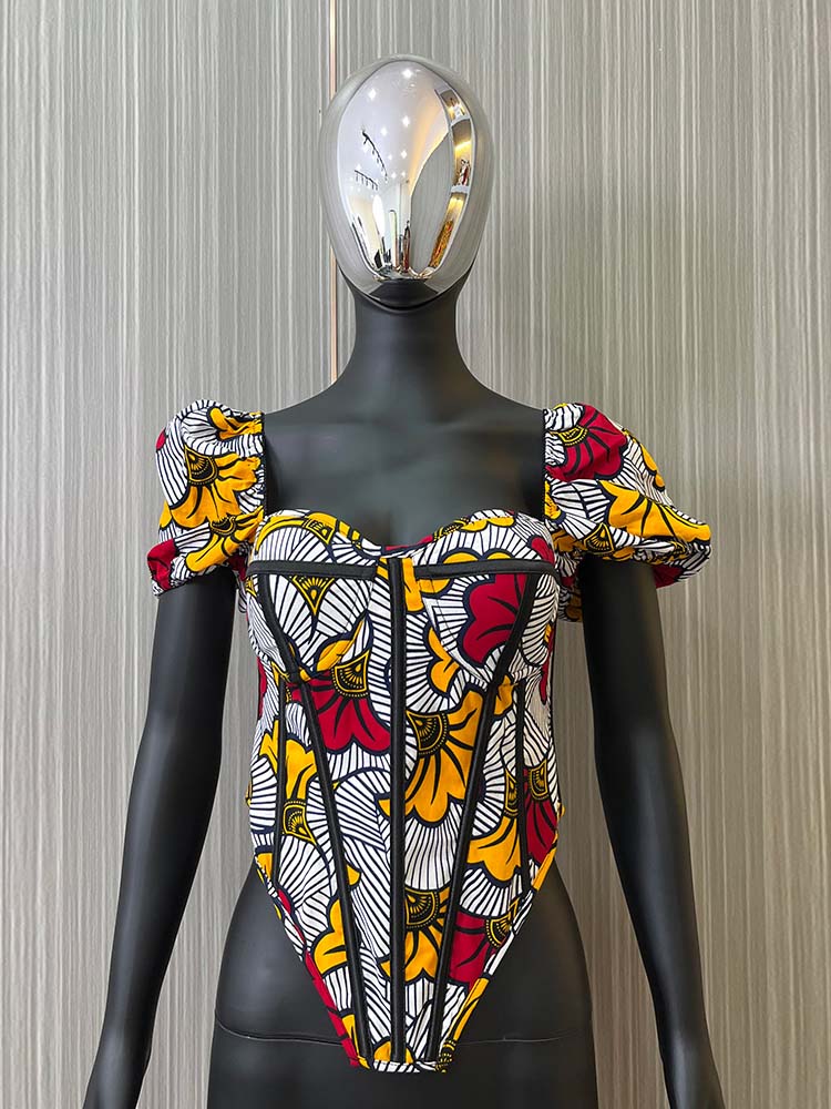 Steel boned busk front African Kente print corset 40 inches waist