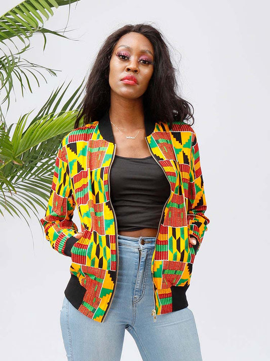 African Bomber Jacket Kente Print