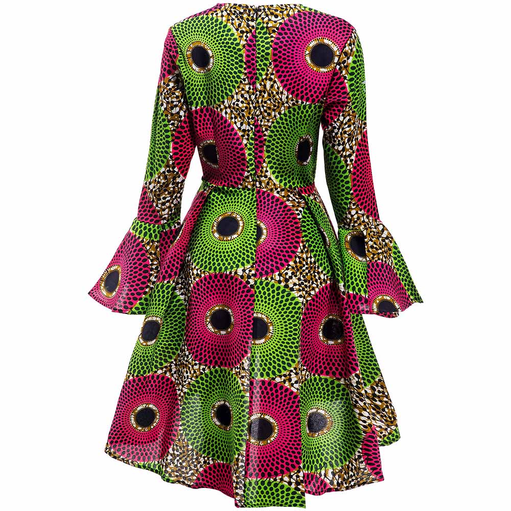 Women's African Green Long Sleeve Dress