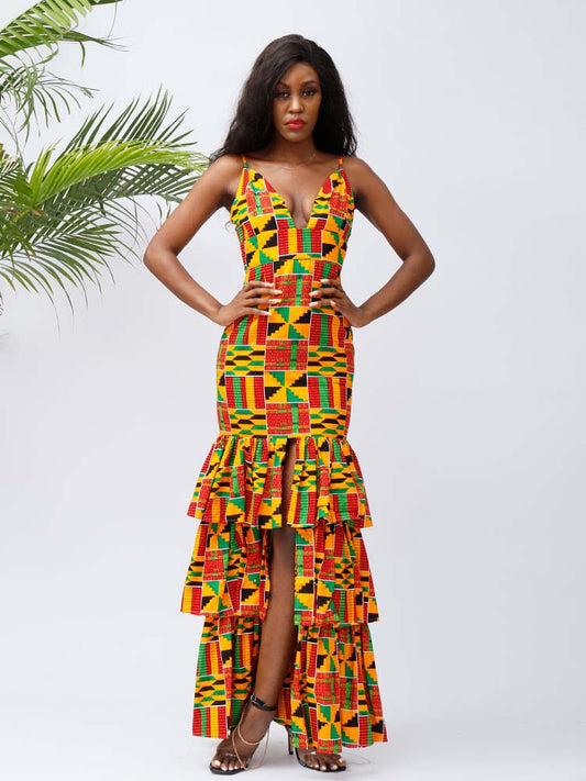 African Kente Layered Maxi Dresses