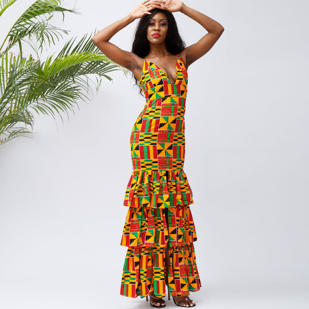 African Kente Layered Maxi Dresses