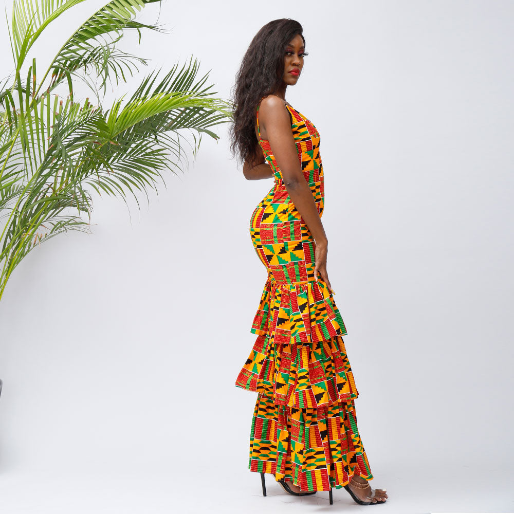 African Kente Layered Maxi Dresses